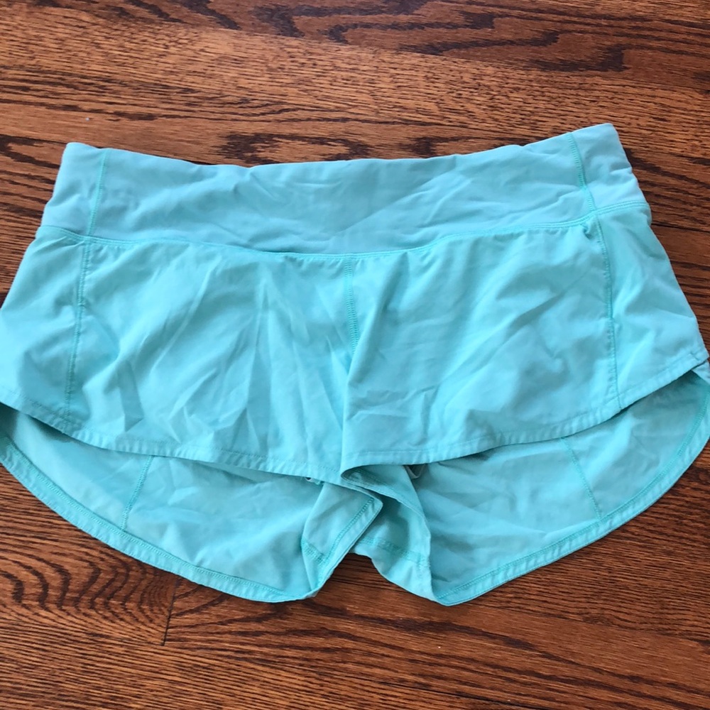 Turquoise Lululemon Speed Up Shorts 2”